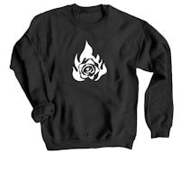 a black sweatshirt with a white rose on it